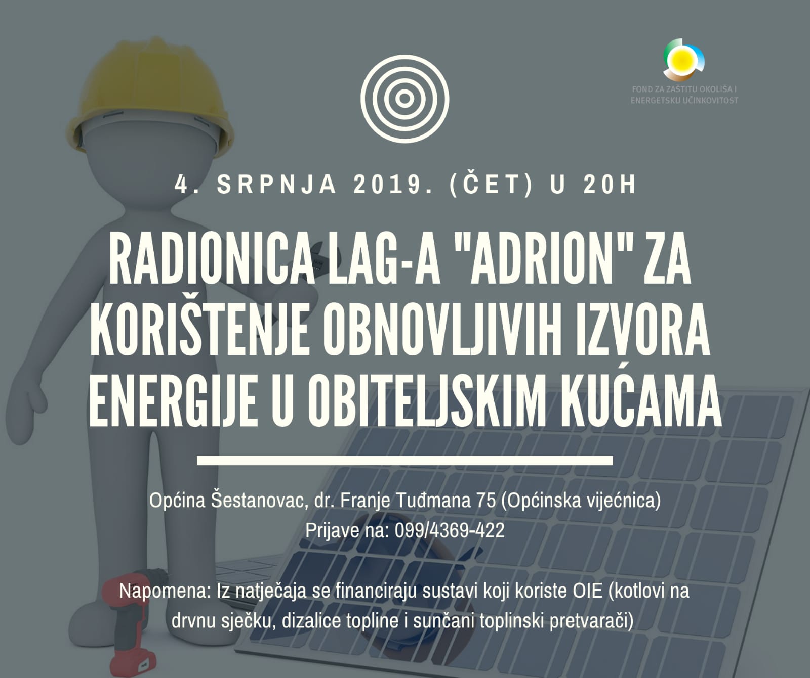 POZIV NA RADIONICU: Korištenje obnovljivih izvora energije u obiteljskim kućama